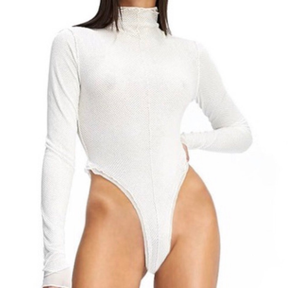 Sale Today I.AM.GIA Kenzie bodysuit white mesh turtle neck